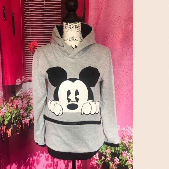 Mickey Mouse hoodie sweater thin pocket cute cartoon womens gray - Picture 7 of 8